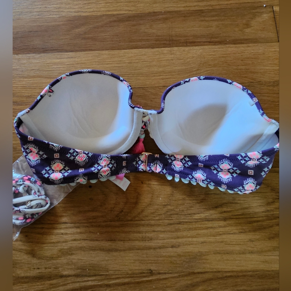 Victoria's Secret Bandeau Tassel Purple Print Bikini Swim Top Bra Size 32C NWOT - Picture 5 of 12